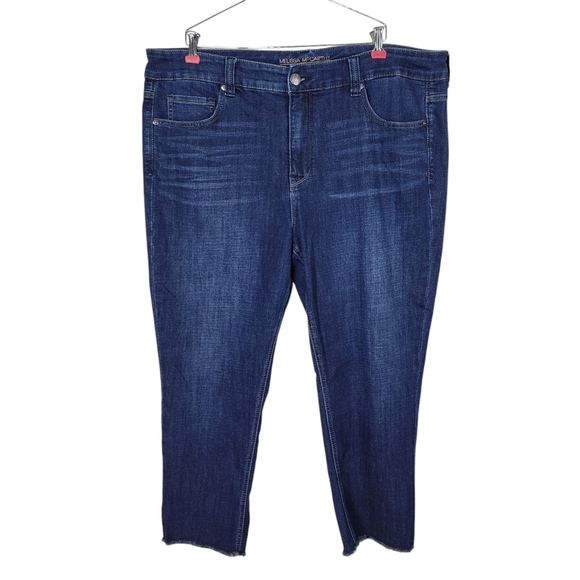 Melissa McCarthy Seven7 Jeans Size 22W 44X26 Blue Straight Leg Raw Hem High Rise - Picture 1 of 13